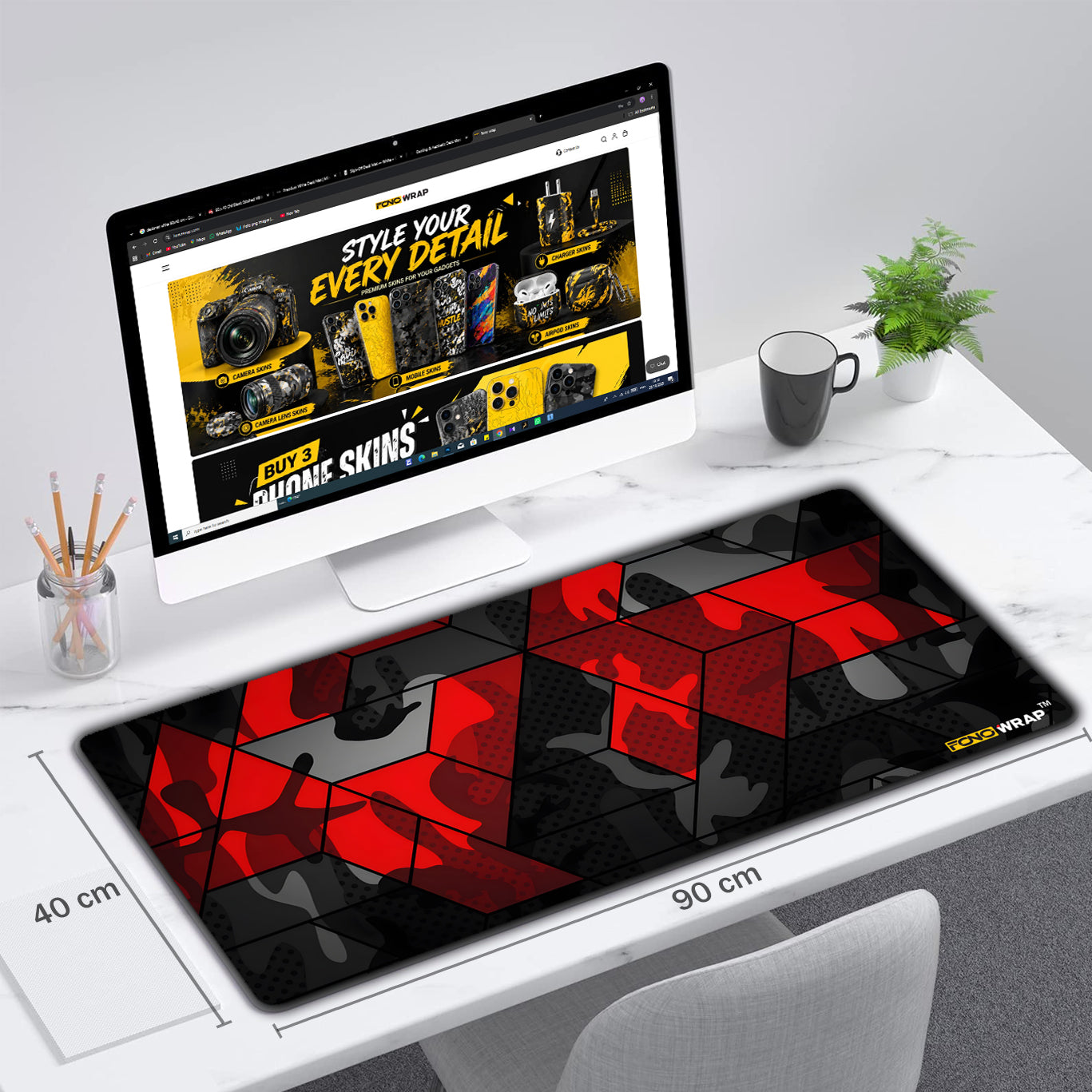Red Abstract Desk Mat