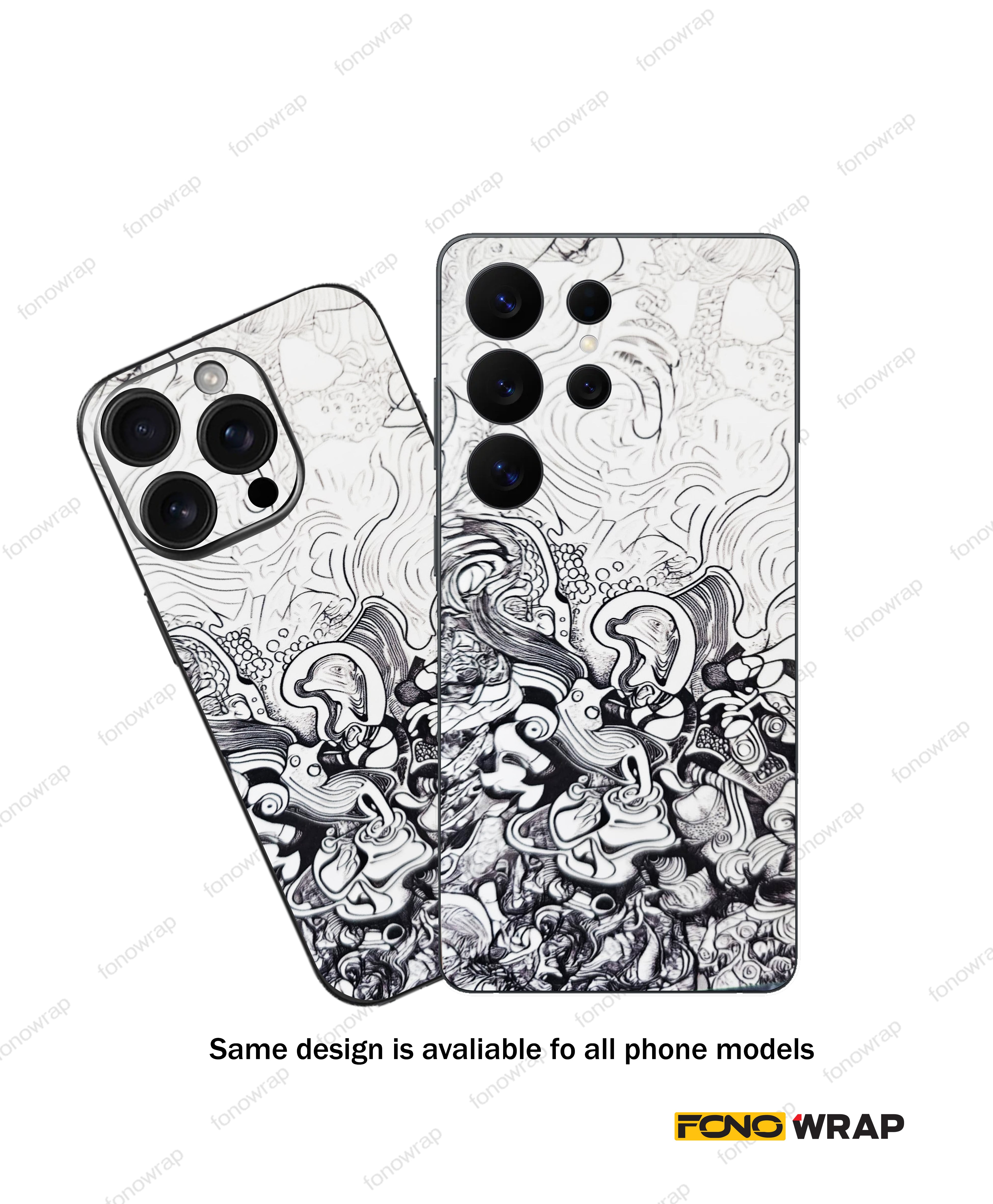 White Doodle  3D Embossed Mobile Skin